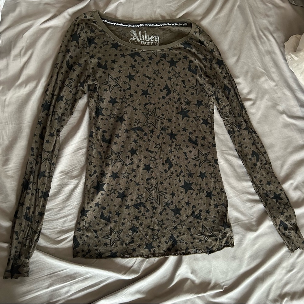 Abbey Dawn Fitted Long Sleeve Blouse Green and Black